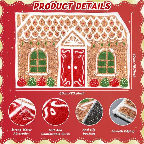 Christmas Gingerbread House Bath Mat Christmas Bathroom Floor Rugs 23.6 x 15.7 Inches Cute Winter Tufted Non Slip Mat Soft Absorbent Cute Bathtub Rug Xmas Bath Decor