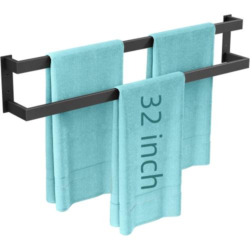 Double Towel Bar, 32Inch Towel Rack for Bathroom,Towel Holder Wall Mounted, Double Towel Rod Towel Rail Hanger for Wall, Kitchen (Matte Black)