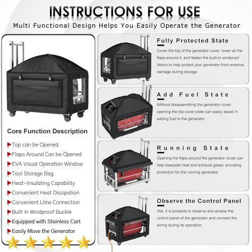 Generator Covers While Running,Portable Generator Cover with Cart, for HD-iPower-Champion1000w-2500w Portable Generators,900D Covers  201 heavy-duty stainless steel Cart, (23.2X14.1X19.6 inches).