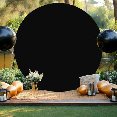 Gallety 7.2 FT Black Round Backdrop Cover for 5 to 7.2ft Circle Arch Stand - Adjustable Circle Arch Backdrop Cover for Wedding Arch Birthday Party Photography Decoration