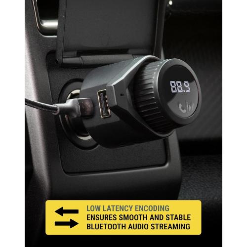Scosche BTFM9 FM Bluetooth Transmitter Car, Dual 12W USB-C and USB-A Charging Ports, Fast Type C Car Charger, Wireless Radio Bluetooth Adapter, Hands-Free Kit for Calls, Siri and Google Assistant