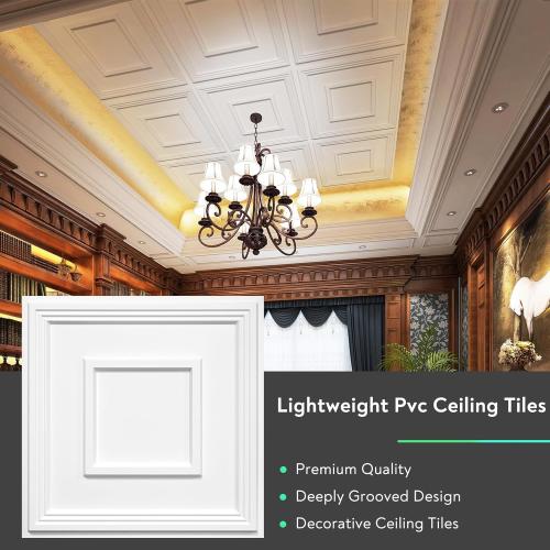 STICKGOO PVC Ceiling Tiles, 2'x2' Glue Up Ceiling Panel White to Prevent Breakage Cover 48 Sq. Ft, Pack of 10 Tiles