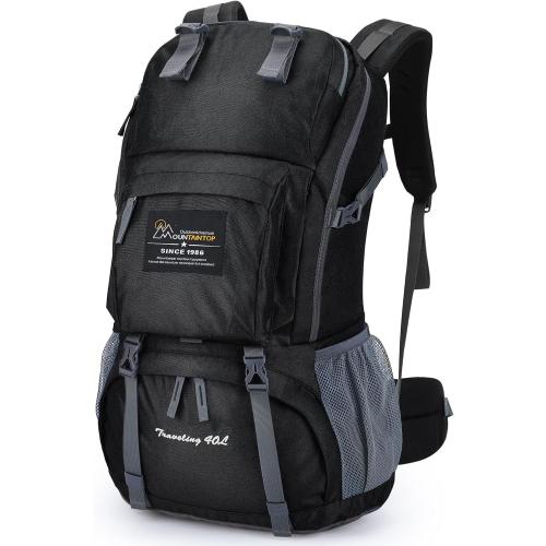 Color Black MOUNTAINTOP 40L Hiking Backpack Lightweight Travel Backpack for Men&Women Outdoor Camping Backpacking