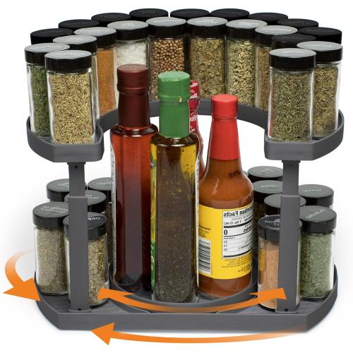 2-Tier Spice Rack Organizer for Cabinet | Rotating Lazy Susan Spice Organizer Holds 40 Spice Jars | Countertop & Pantry Spice Shelf for Kitchen Organization & Storage (Gray)