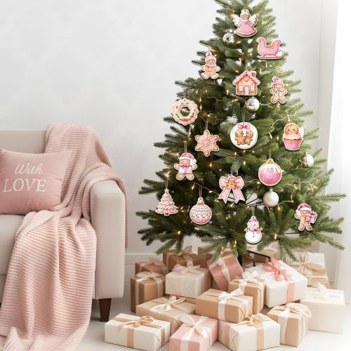 36pcs Gingerbread Ornaments Pink Gingerbread Man Tree Decorations Double Sided Design Christmas Tree Hanging Ornaments for Xmas Holiday Indoor Outdoor Decorations