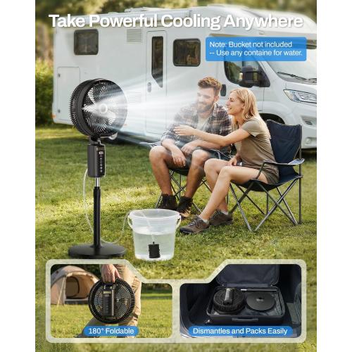 Outdoor Misting Fan with Water Pump, 30000mAh 12-Inch Outside Water Cooling Mister Fan for Patios Bedroom, Portable Standing Oscillating Fan with Mist System, Pedestal Fans with Remote/Spray/Timer