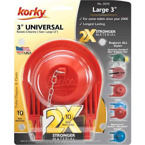 Korky 3070BP Large 3 2X High Performance Universal Toilet Flapper, Red