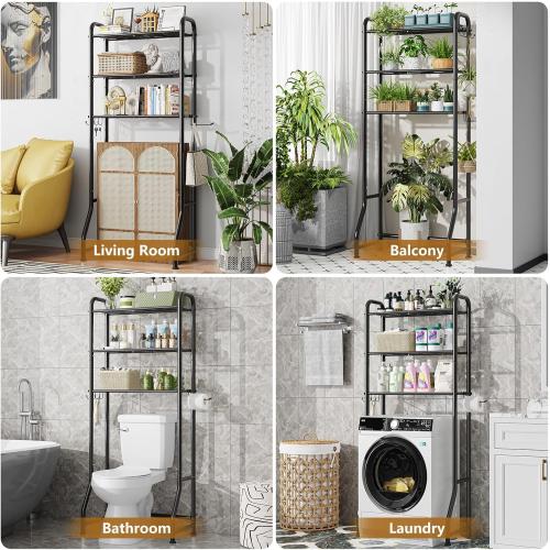 Simple Trending Over The Toilet Storage Rack, Metal 3 Tier Bathroom Organizer Shelf with Paper Holder and 3 Hooks, Freestanding Shelf Space Saver Above Toilet,Black‼️shelf covers not included may be missing hardware, small scratches‼️