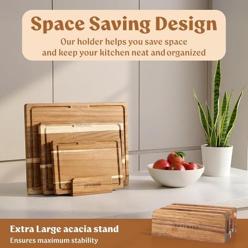 Acacia Wood Cutting Board for Kitchen, Non-Toxic Cutting Board Set of 3, Chopping Boards with Deep Juice Groove for Meat, Cheese & Vegetables - Durable & Double sided with serving Compartments