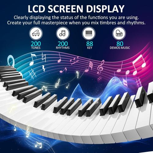88 Key Piano Keyboard,Beginner Electric Digital Piano with Semi Weighted Keys,Keyboard Piano withSustain Pedal, Power Supply, Stand, Carrying Case,Headphones