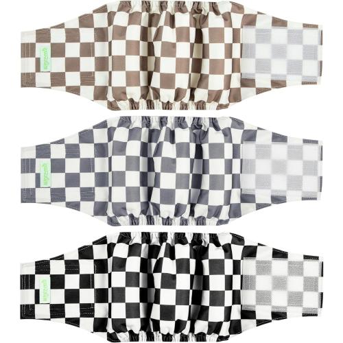 wegreeco Washable Male Dog Belly Band (Stylish Pattern)- Pack of 3 - Washable Male Dog Belly Wrap, Dog Diapers Male (Black, Grey, Dark Coffee Checkerboard, Medium)