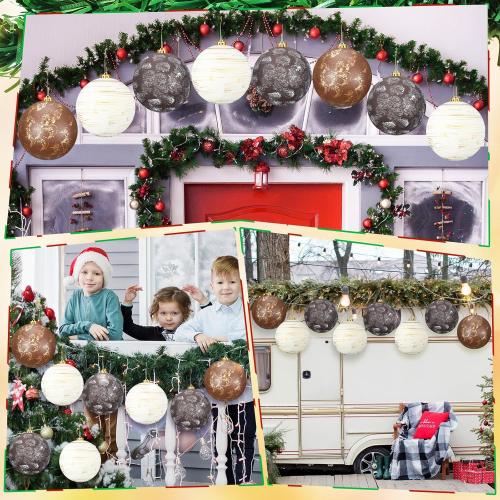 8 Pcs 6 Inch Large Neutral Textured Christmas Ball Ornaments Rustic Hanging Xmas Tree Decoration Vintage Rusty Copper Brown Decor for Farmhouse Modern Christmas Indoor Outdoor Home