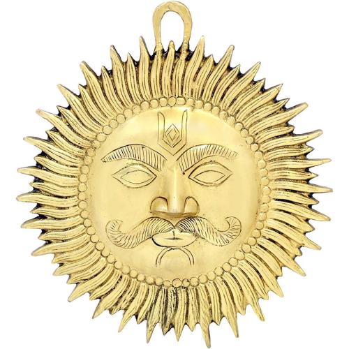 eSplanade - Brass Sun Wall Decor - Beautiful Sun (Surya) Face Murti Idol Statue Sculpture Wall Hanging of Brass (10) | Home Decor