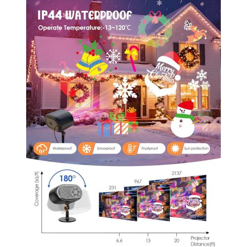 Christmas Projector Lights Outdoor, Christmas Patterns Holiday Projectors, 12 HD Effects (3D Ocean Wave   Patterns), Holiday Projector, Christmas Decorations for Light Show (Black-Christmas-01)