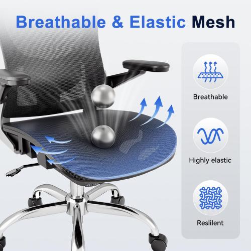 Ergonomic Office Chair，Mesh Seat Cushion with 3D Armrests and 3D Headrest, Adjustable Lumbar Support with Rocking Function, SGS Class 4 Gas Clylinder，Black