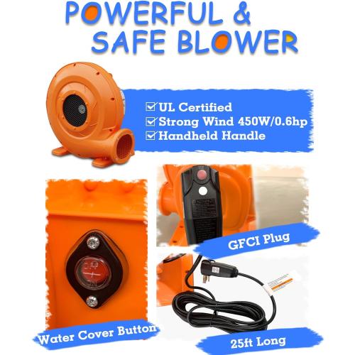 ACTION AIR [Updated Version] Bounce House, Inflatable Bouncer with Air Blower, Jumping Castle with Slide, Family Backyard Bouncy Castle, Durable Sewn with Extra Thick Material, Idea for Kids (C-9745)