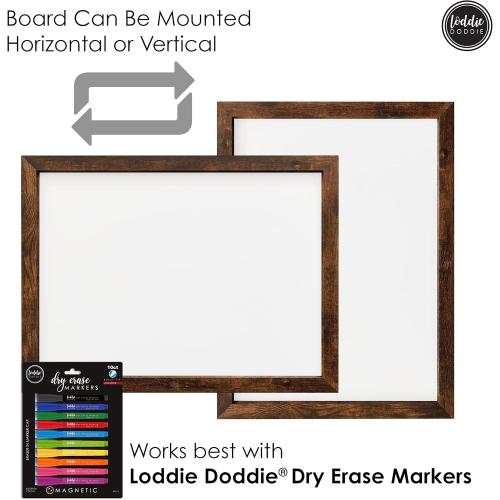Loddie Doddie Magnetic Dry Erase Board - 18 x 24 in, Rustic Frame - Easy-Clean Surface & Whiteboard for Wall - Magnet Board - Vertical & Horizontal Mounting Hanging Whiteboard