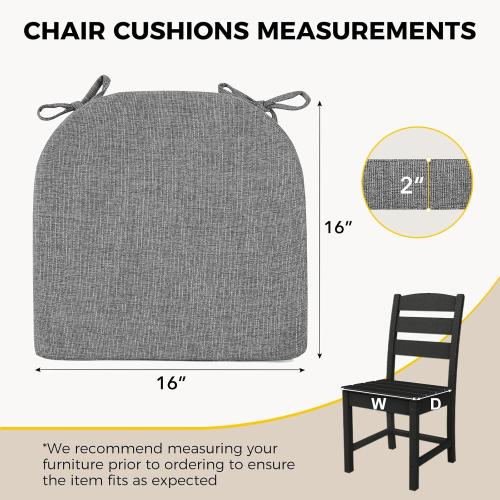 downluxe Indoor Chair Cushions for Dining Chairs, Soft and Comfortable Textured Foam Kitchen Chair Pads with Ties and Non-Slip Backing, 16 x 16 x 2, Dark Grey, 6 Pack