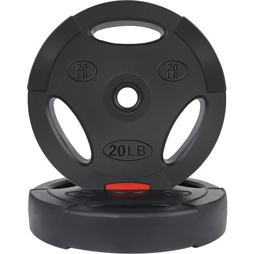 Signature Fitness Standard 20 Pound Coded and Vinyl Coated Olympic Weight Plate for Muscle Strengthening and Endurance Training, Black (Set of 2)