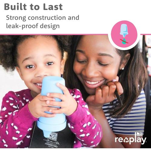 Re-Play Spill-Proof Sippy Cups for Toddlers - Kids Reusable 10 Oz Set of 4, Dishwasher & Microwave Safe, Made in USA, True Blue