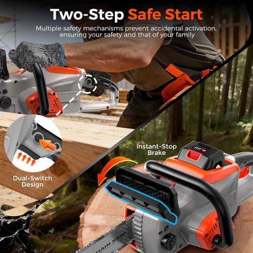 Battery Powered Chainsaw 16 inch,Electric Cordless Chainsaw with 2 Batteries and Charger.Brushless Chain Saw with 12-inch Replacement Guide Bar and Chain.Perfect for Tree Trimming and Wood Cutting