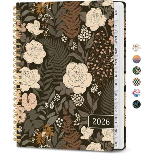 2026 Planner, Weekly and Monthly Calendar Planner for Women, Jan 2026 - Dec 2026, Hardcover Planning Agenda book with Tabs, Spiral Bound, Inner Pocket, Perfect for School Office Supplies, 6.3 x 8.5 - Wild Rose