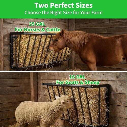 Wall Mount Hay Rack for Goats, Sheep, Horses – Heavy Duty 25 Gallon Livestock Hay Feeder, Hanging Blanket Holder with Rust Resistant Coating, Space Saving Farm Goat Feeder for Indoor, Outdoor Use