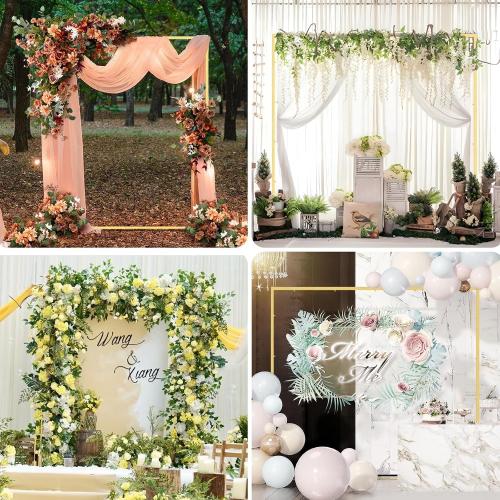 Size 6.6*6.6 Color Gold Wedding fashion arch background metal frame, (3.9, 5.2, 6.6 feet) suitable for background decoration frames such as weddings, birthdays, parties, baby showers, and photography (gold, 6.6*6.6)