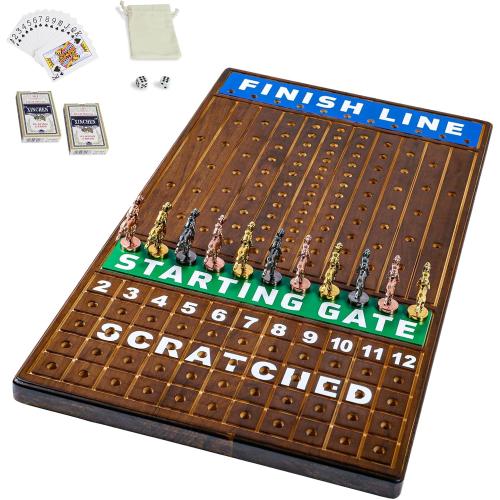 Size Large 21 inch Finish LINE Horse Racing Board Game is Equipped with 11 Luxury Metalcraft Horses Adult Chessboard Including 2 Dice and 2 Boxes of Cards (Flaming Color)