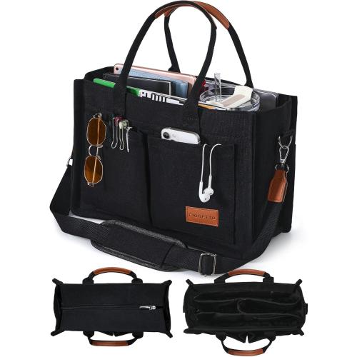 FIORETTO Canvas Tote Bag for Women with Zipper Closure & Individual Compartments for Work College for Teacher & Nurse