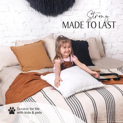 INSPIRED IVORY Decorative Linen Pillow Cover 20x20 Inch - Khaki Green Throw Pillow Cover with Fringe & Invisible Zipper - Soft Solid Cushion Cover for Sofa, Couch, Bed Decor, Single Sham (50x50cm) COLOR DARK GRAY