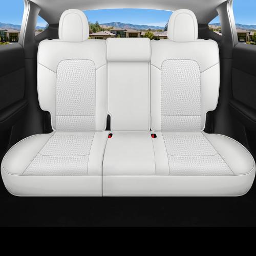 Custom Fit Tesla Model Y Seat Cover 7 Seaters Fully Wrapped Front and Semi-Wrapped Third Row (White-3 Rows)