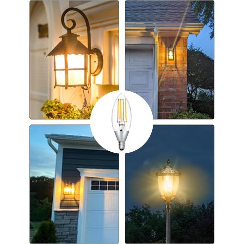 UNILAMP Dusk to Dawn Light Bulbs, Outdoor Candelabra Light Bulbs, 5W Equivalent 40W, 2700K Soft White, 500LM, Edison Vintage Filament E12 Base, Photocell Sensor for Sconces Porch Patio Garage, 6 Pack