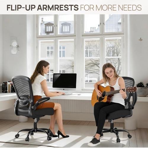 Mimoglad Ergonomic Office Chair - BIFMA Certified, Flip-up Armrests Adjustable Lumbar Support - Space-Saving Task Chair for Business/Team Office & Home (