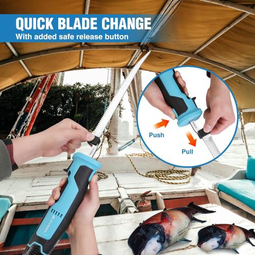 FLISSA Cordless Electric Fillet Knife for Fish with 8 and 10 Stainless Steel Blades, 12V Rechargeable Electric Knife with Non-Slip Handle, 2 Packs Long Lasting Lithium-ion Battery, Portable Carry Case