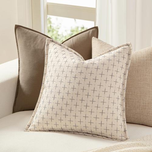 MIULEE Decorative Burlap Euro Sham Linen Throw Pillows Covers for Bed 24x24 Inch Beige Vintage Pillow Covers Outdoor Modern Farmhouse Pillowcase Woven Textured Cushion Cases Couch Sofa Livingroom