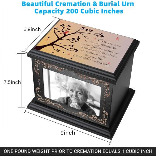 Cremation Urns for Human Ashes Adult Male or Female, Funeral Memorial Urns for Ashes with Photo Frame, Wooden Urns Box and Casket for Men Women, Burial Urn for Adults Up to 200 IBS