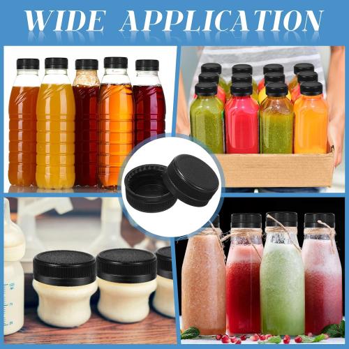 Rozer 50 Pcs Black Plastic Bottle Caps 38 mm for Empty Juice Bottles, Tamper Seal Lids Container Lids Bottle Caps for Crafts DIY, 4, 8, 12, 16, and 32 oz Container