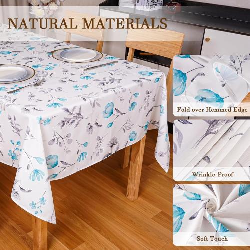 Floral Tablecloth Green Rectangle Table Cloth 60x84 Inch Waterproof Spill-Proof & Oil-Proof Outdoor Table Cover for Rectangle Table Home Kitchen Party Picnic Halloween Fall Decor
