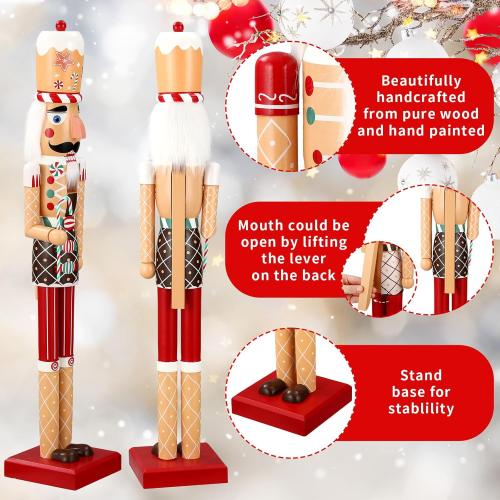 2 Pcs 32 Inch Large Christmas Nutcracker Outdoor Decoration Giant Xmas Wooden Nutcracker Figures Yard Sign Collectible for Porch Fireplace Indoor Outdoor Decorations(Gingerbread)