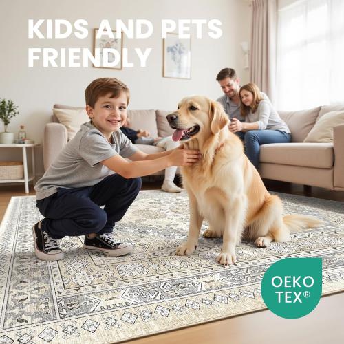 zesthome Size 9x12 Color  beige Area Rugs,Stain Resistant Washable Rug,Ultra-Thin Rugs for Living Room,Bedroom,Non-Slip Backing Home Decor Large Area Rug (Beige,9'x12')