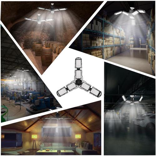 LED Garage Light, 120W, 12000LM, 3 3 Adjustable Panels, Black, Ceiling