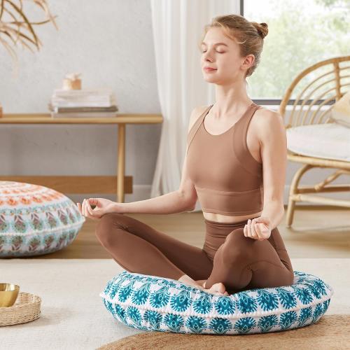 Codi Meditation Floor Pillow Set of 2, Round Large Pillows Seating for Adults, Bohemian Mandala Circle Cushion for Outdoor Fireplace Yoga Living Room, 32 Inch, Memory Foam Added, Aqua