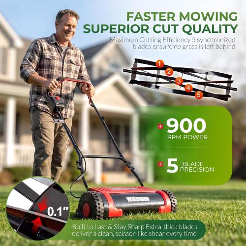 Walensee 16 Cordless Electric Reel Lawn Mower, Battery Powered Push Mower with 2×36Wh Batteries, 380W Motor 22500RPM, Precision Reel Lawn Mower for Small Yard, Garden & Golf Green