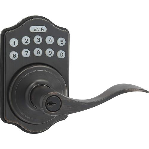 Amazon Basics Electronic Keypad, Keyless Entry Door Lock Deadbolt with Handle Set, Key Pad Front Door with Knob, Door Locks for Front Door, Door Handle, Oil Rubbed Bronze, 1-Pack