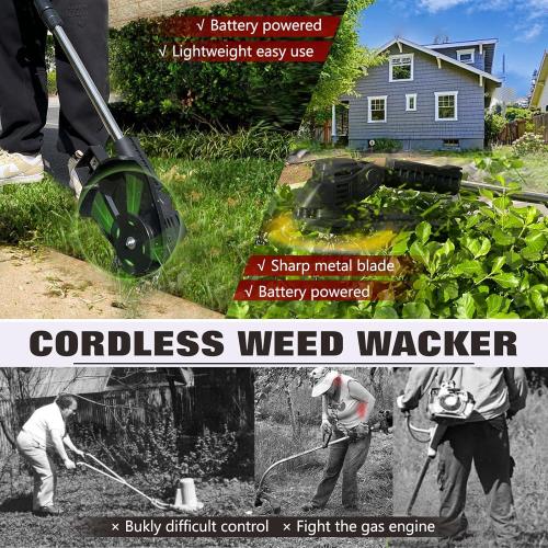 Electric Weed Wacker Eater Cordless, Weed Wacker Battery Powered, Weed Trimmer with 2 21V/2Ah Battery Operated & 25 Blades & Wheels, No-String Grass Trimmer/Brush Cutter/Edger for Garden Yard