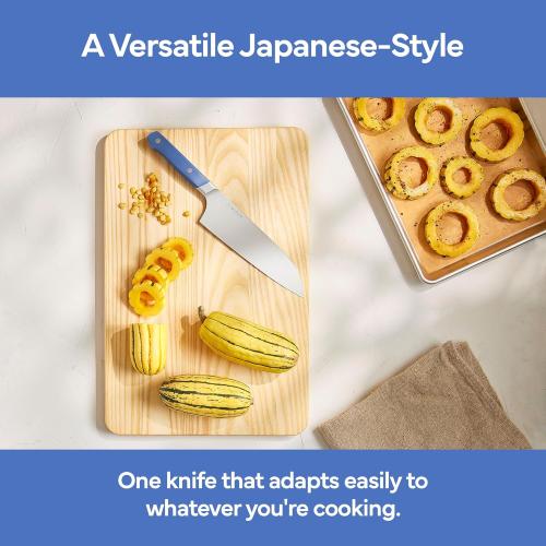 Misen Japanese Santoku Chef Knife - 8 Inch High Carbon Stainless Steel - Classic Japanese Knife Design for Cutting, Slicing, and Chopping - Razor Sharp Japanese Style Kitchen Knife, Blue