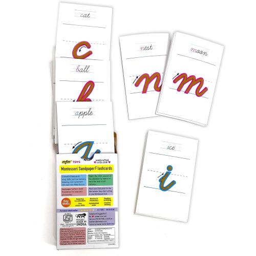 MFM TOYS Sandpaper Tactile English Letters Flashcards (Cursive (Lowercase)) Montessori Lower Case Cursive Sandpaper Letters