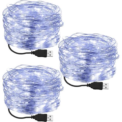 Macarrie 3 Pcs White Fairy Lights USB Powered 16 ft 50 LED String Lights Plug in for Indoor Outdoor Bedroom DIY Party Wedding Home Festival Tree Garden Xmas Decoration