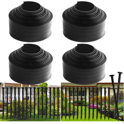 Landscape Edging 4Pack, 4in Tall-132FT Length Garden Edging with 120pcs Spikes, Plastic No Dig Edging for Landscaping, Garden Edging Border for Lawn, Flower Bed, Yard Pathway